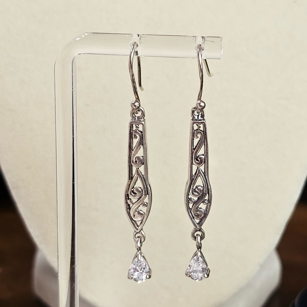 Silpada Silver Filigree Drop CZ Earrings - Picture 2 of 8
